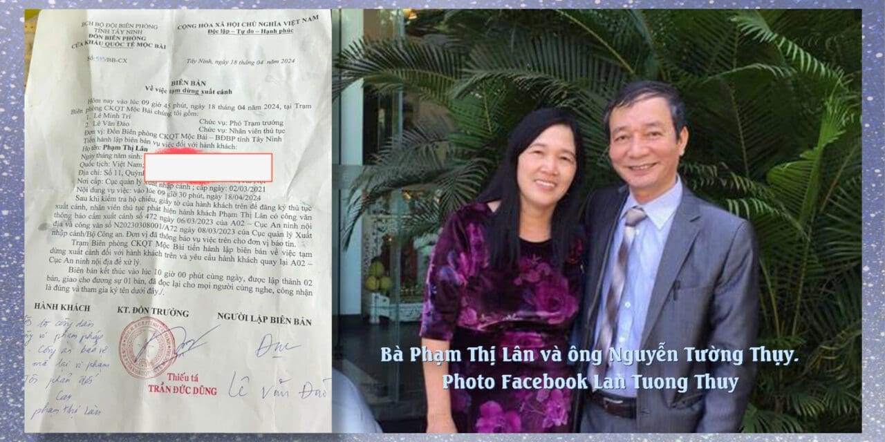 Vợ của tù nhân lương tâm Nguyễn Tường Thụy bị cấm xuất cảnh trái phép