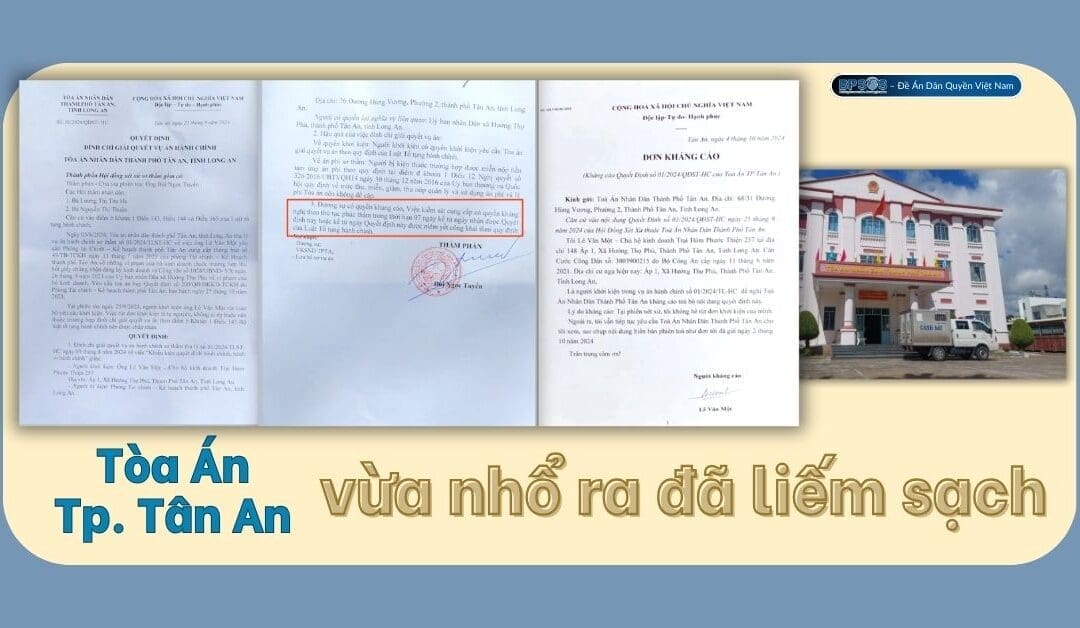 Quyết Định Đình Chỉ Vụ Án của Tòa Án Tp. Tân An và Đơn kháng cáo của ông Lê Văn Một.