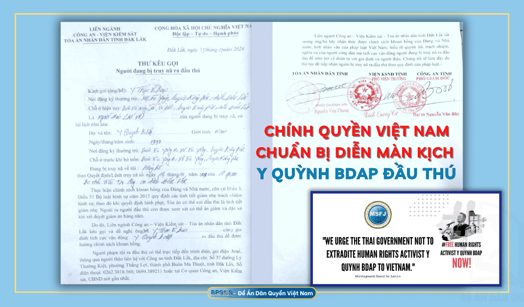 Chính quyền Việt Nam chuẩn bị diễn màn kịch Y Quỳnh Bdap đầu thú