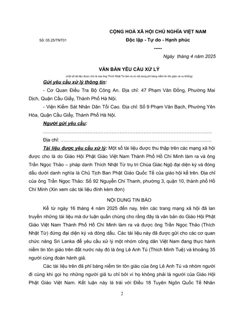 Trang 1. Văn bản yêu cầu xử lý.