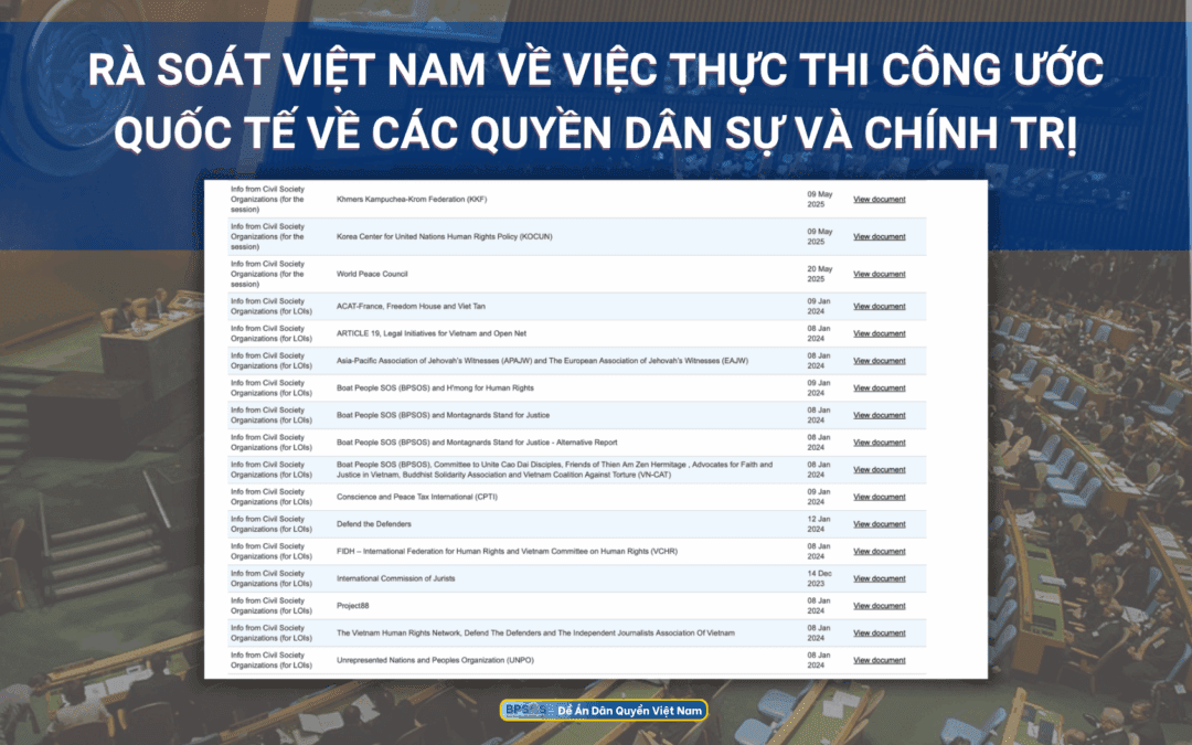 Rà soát Việt Nam về việc thực thi Công Ước Quốc Tế Về Các Quyền Dân Sự Và Chính Trị